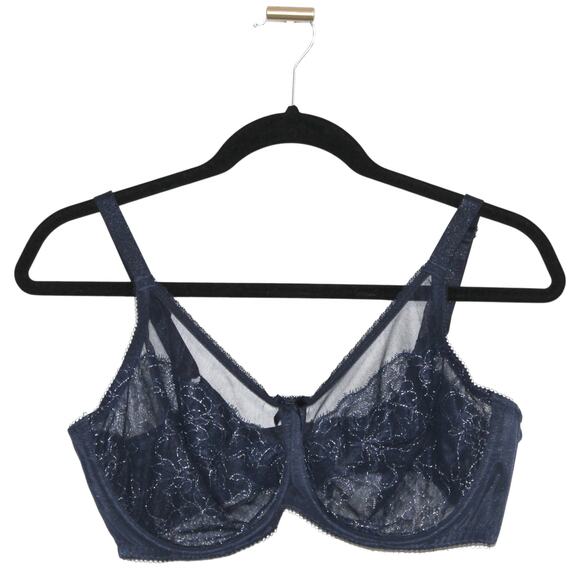 Wacoal Navy Blue Lace Glitter Unlined Bra 40D - Picture 1 of 4